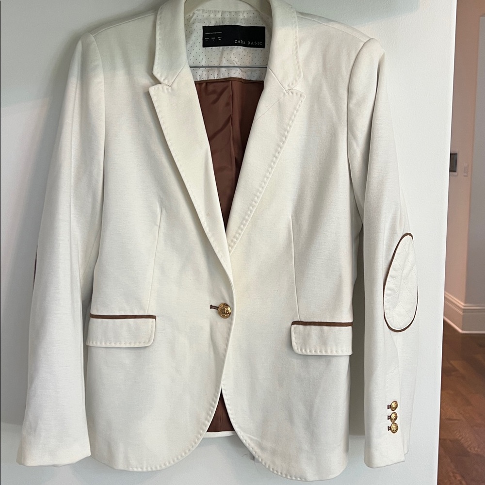Zara Basic White And Brown Blazer - image 1